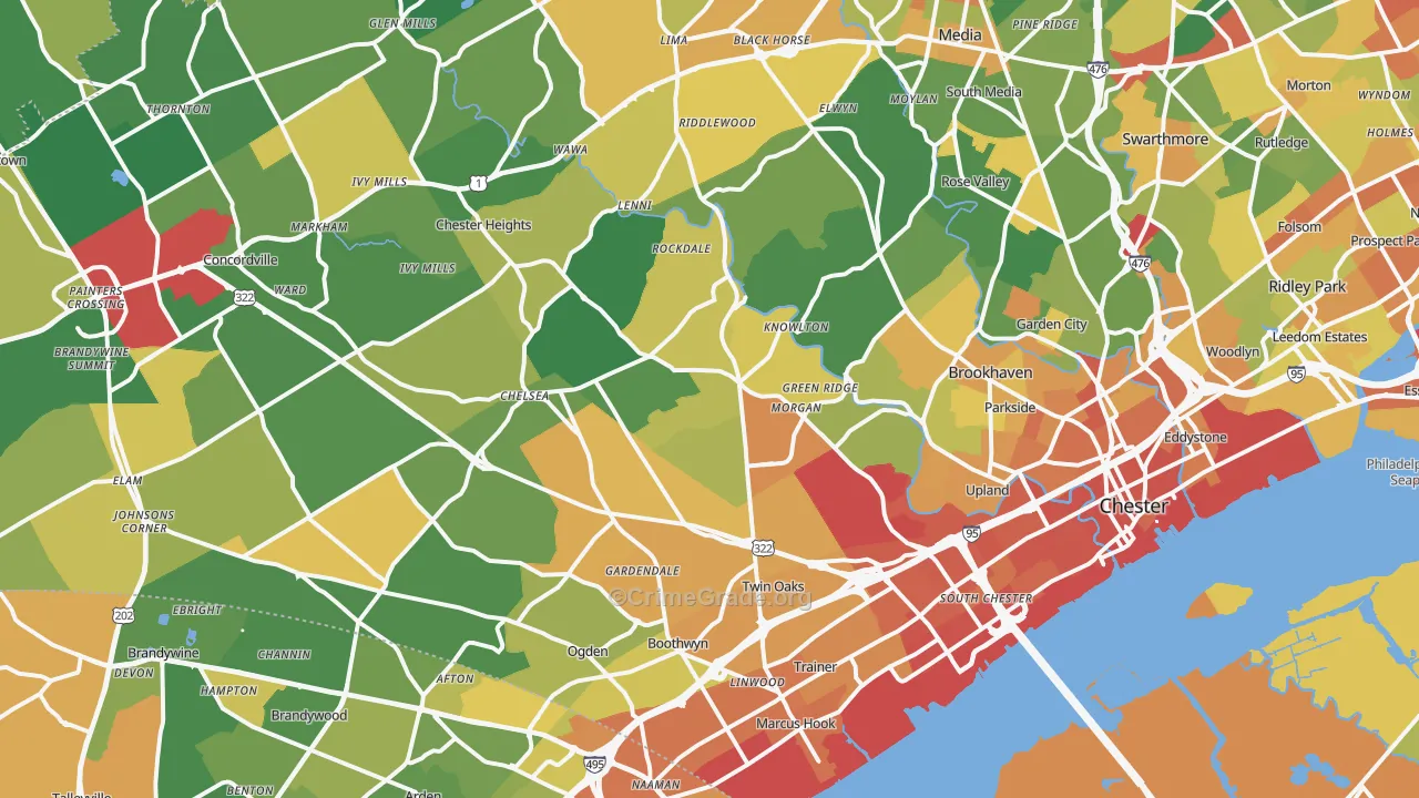Aston, PA Map of Assault Rates