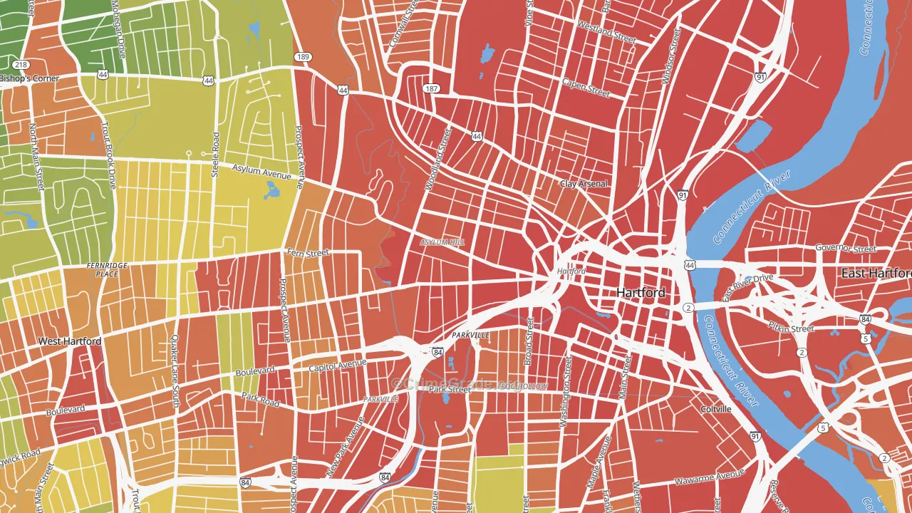 Asylum Hill, Hartford, CT Map of Assault Rates