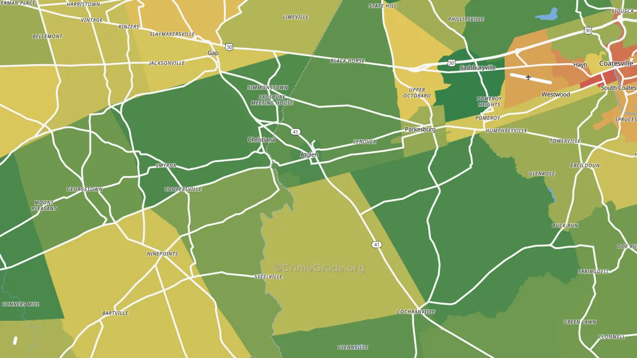Atglen, PA Map of Assault Rates