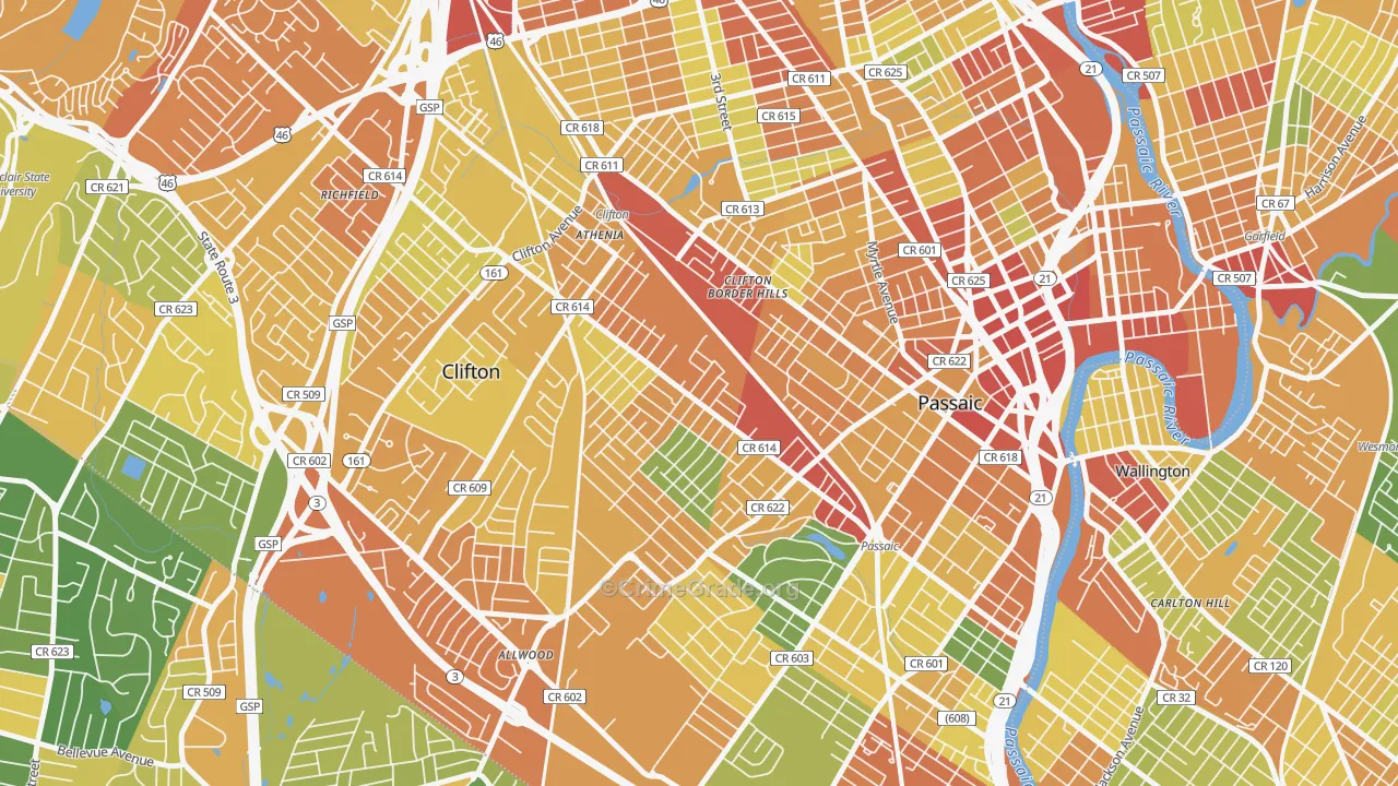 Athenia, Clifton, NJ Map of Assault Rates