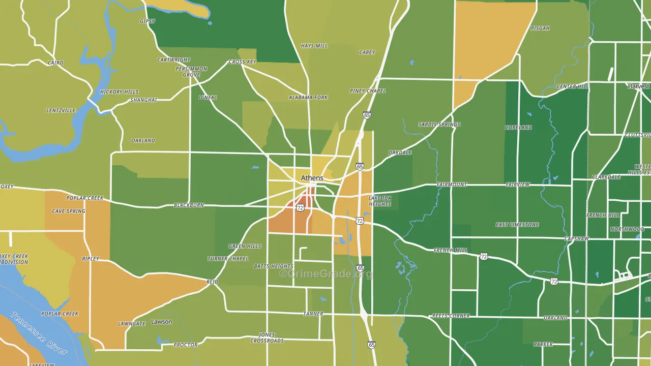 Athens, AL Map of Assault Rates