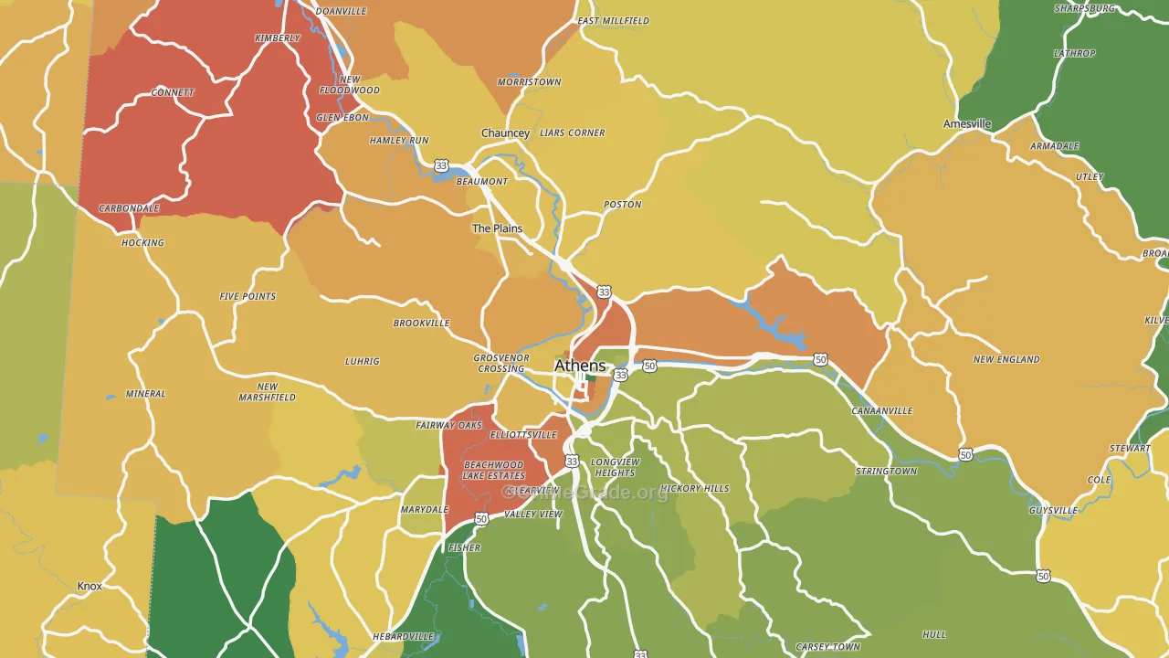 Athens County, OH Map of Assault Rates