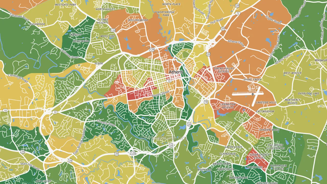 Athens, GA Map of Assault Rates