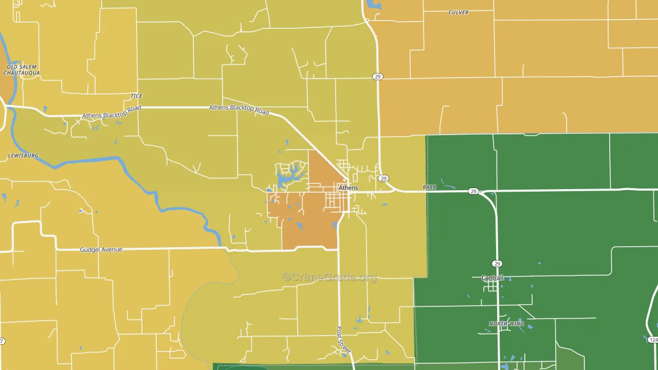 Athens, IL Map of Assault Rates