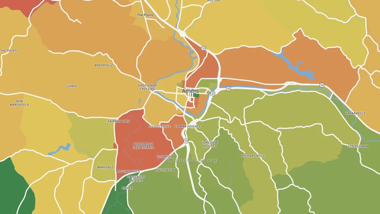 Athens, OH Map of Assault Rates