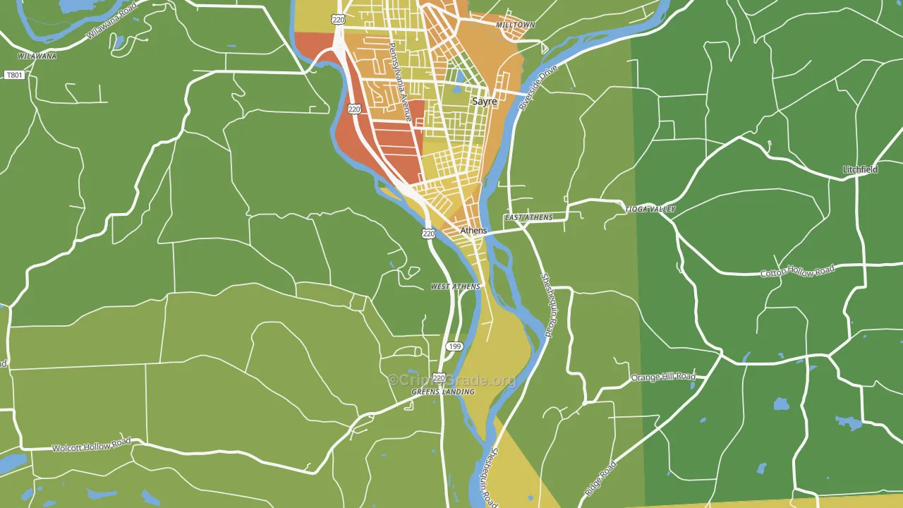 Athens, PA Map of Assault Rates