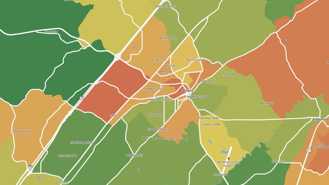 Athens, TN Map of Assault Rates