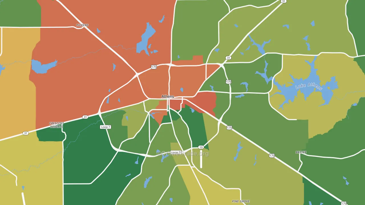 Athens, TX Map of Assault Rates