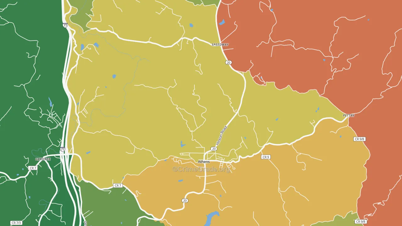 Athens, WV Map of Assault Rates
