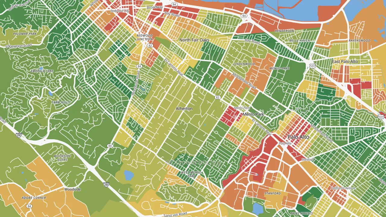 Atherton, CA Map of Assault Rates
