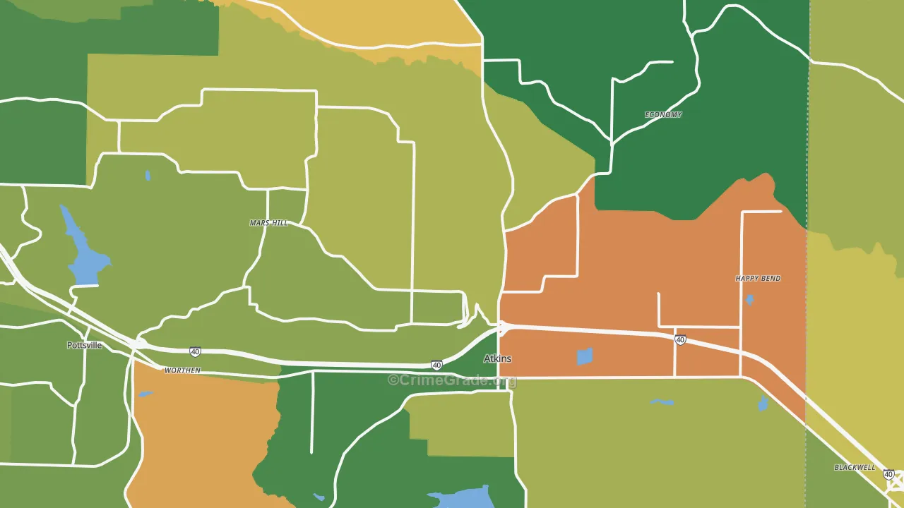 Atkins, AR Map of Assault Rates