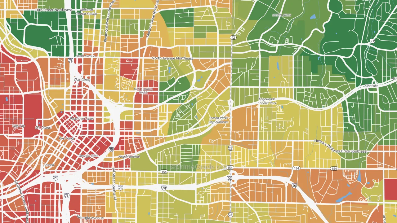Atlanta-Inman Park, Atlanta, GA Map of Assault Rates