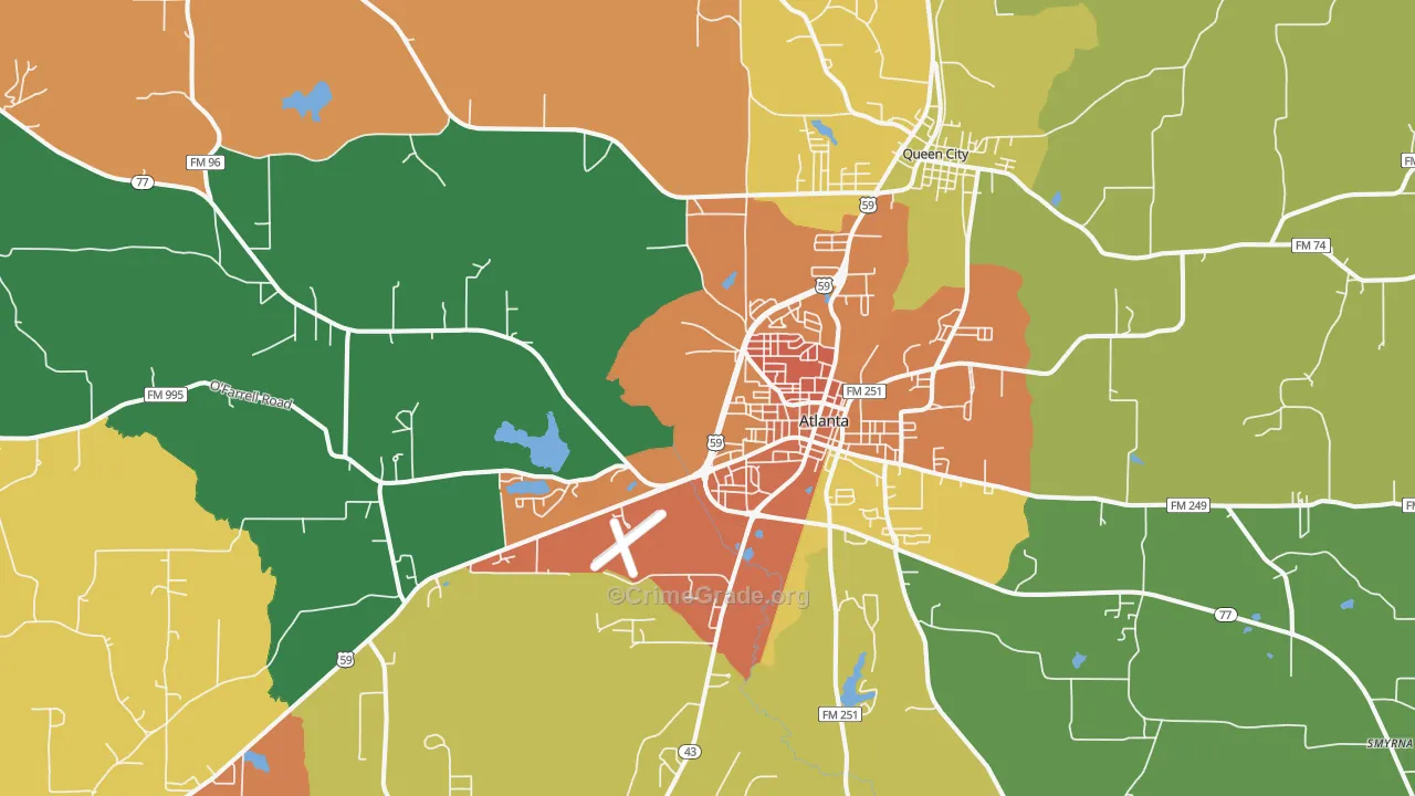 Atlanta, TX Map of Assault Rates