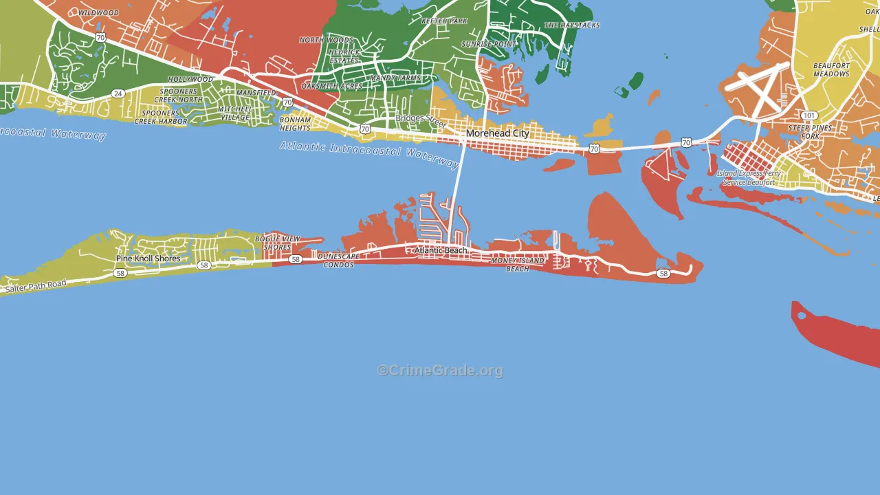 Atlantic Beach, NC Map of Assault Rates