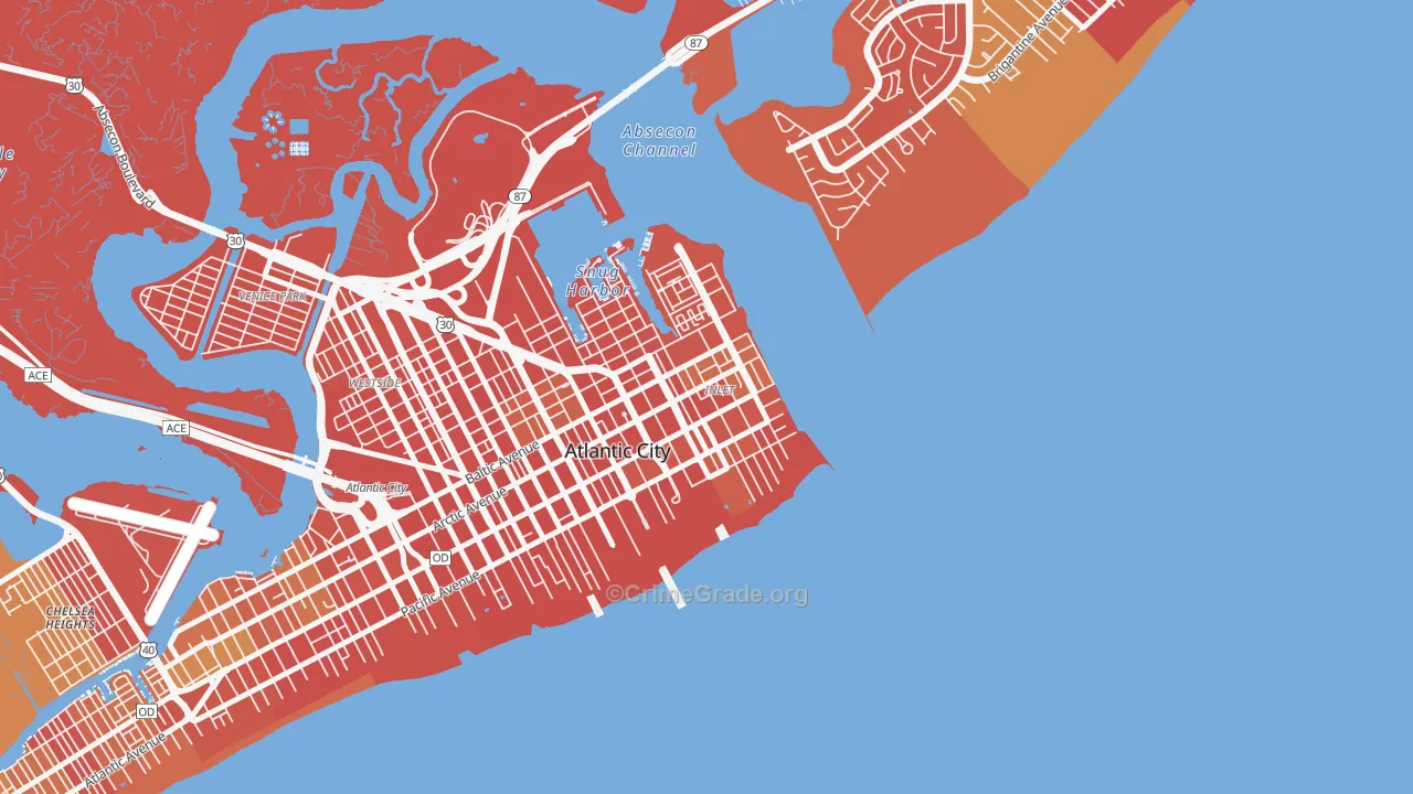 Atlantic City Inlet, Atlantic City, NJ Map of Assault Rates