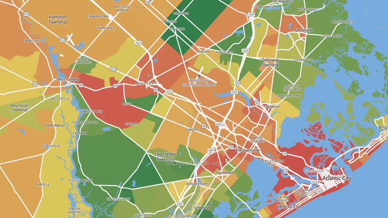 Atlantic County, NJ Map of Assault Rates