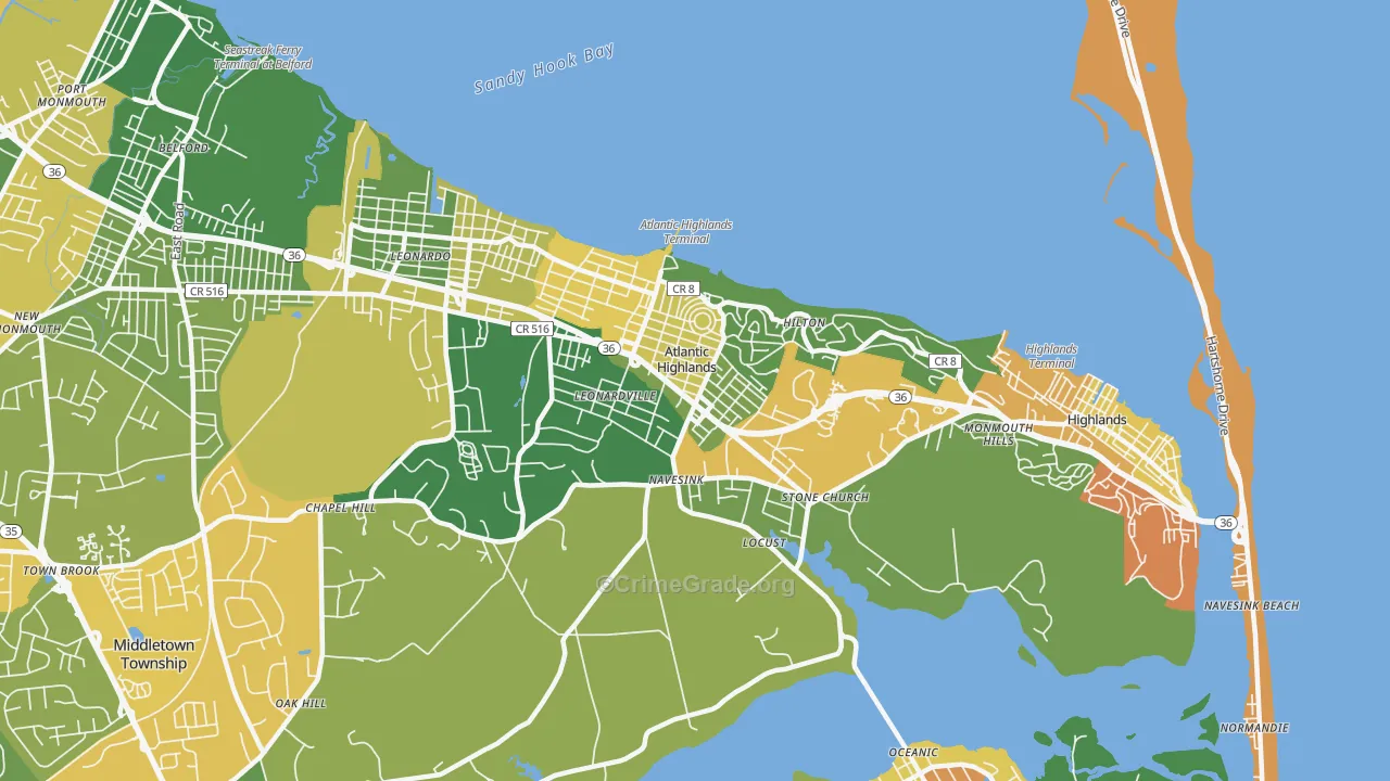 Atlantic Highlands, NJ Map of Assault Rates