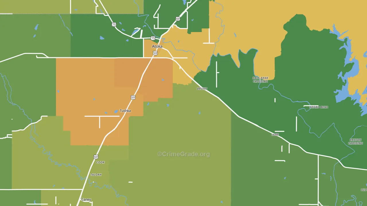 Atoka County, OK Map of Assault Rates