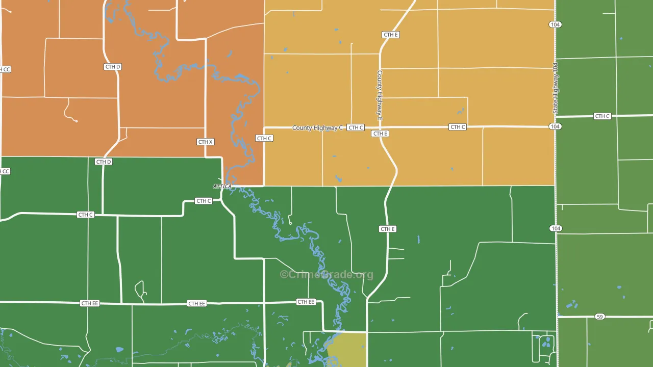 Attica, WI Map of Assault Rates