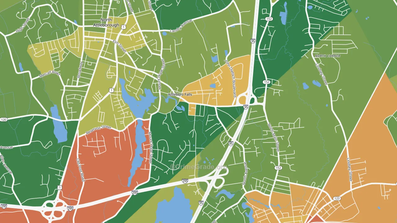 Attleboro Falls, MA Map of Assault Rates