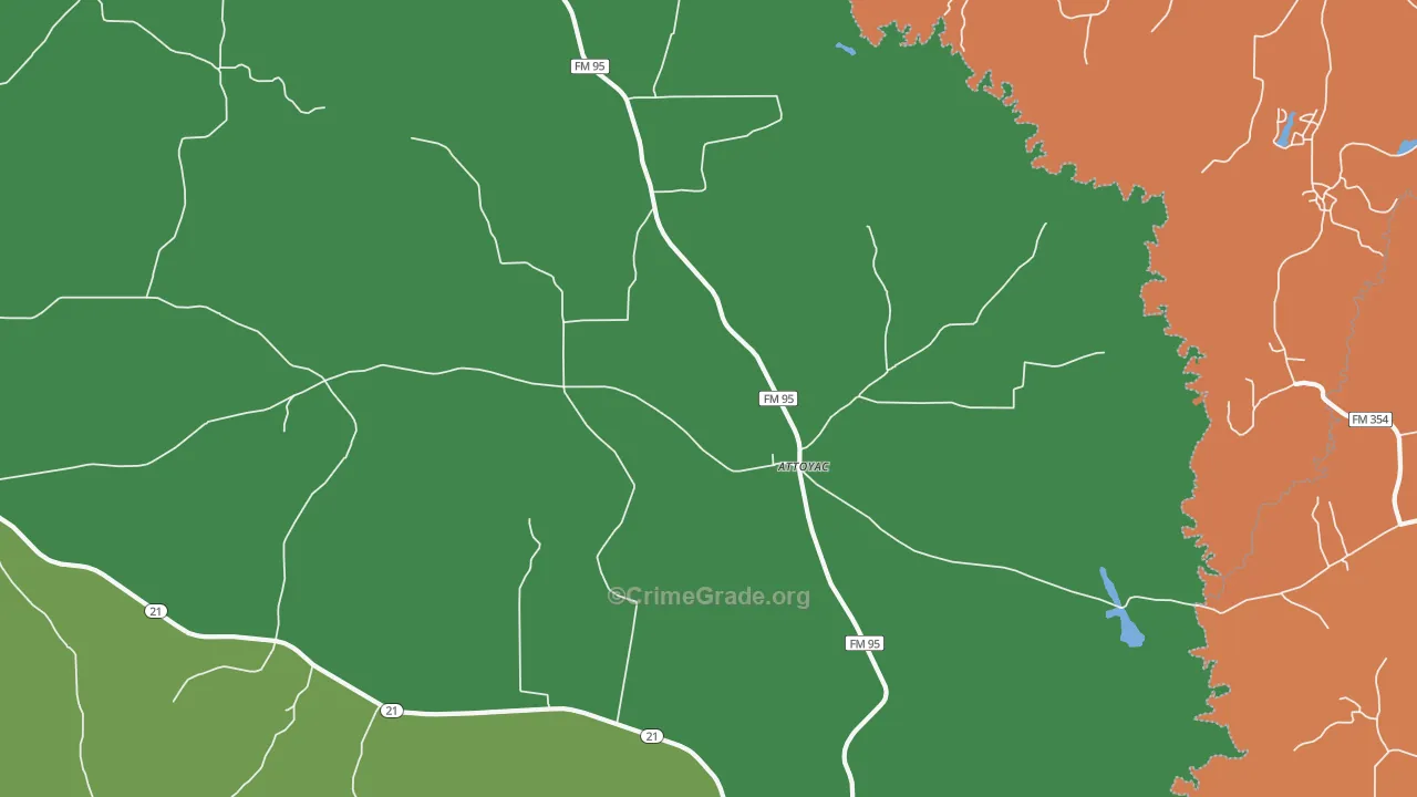 Attoyac, TX Map of Assault Rates