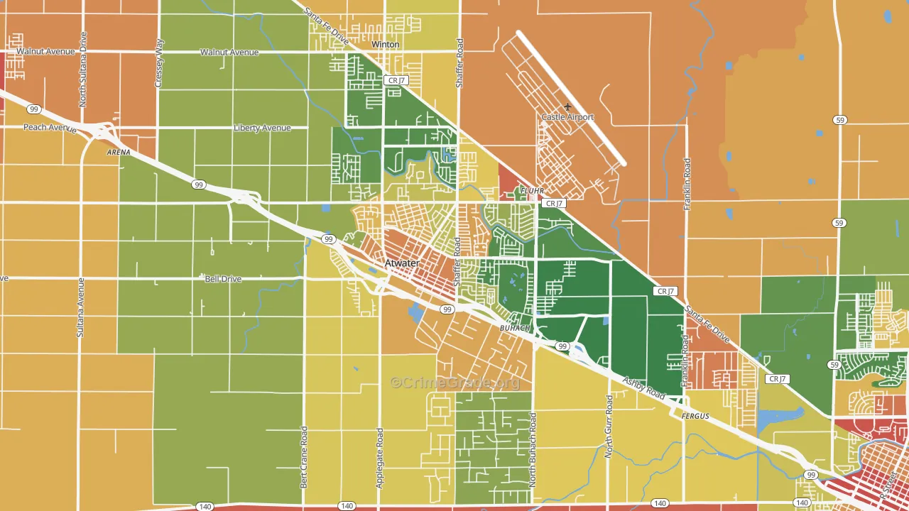 Atwater, CA Map of Assault Rates