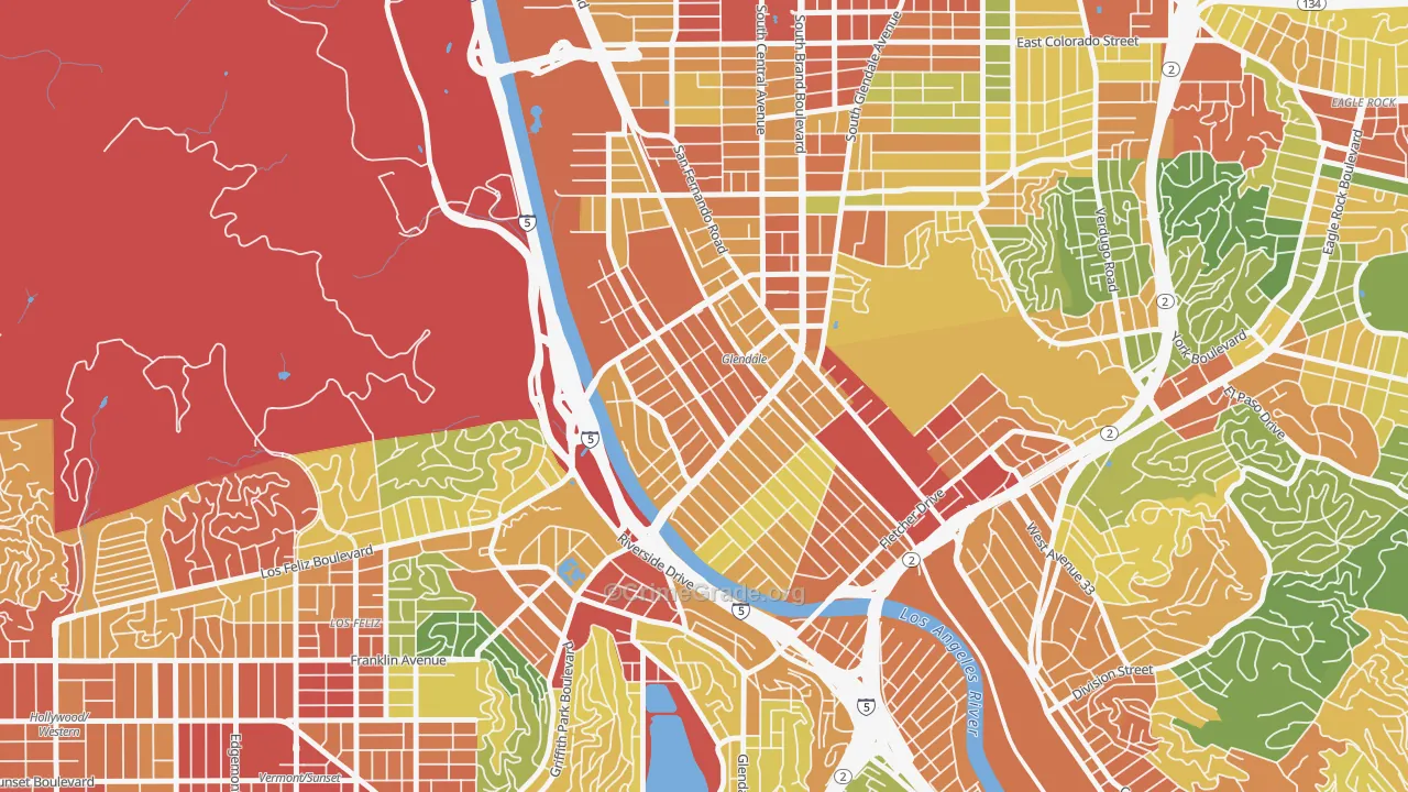 Atwater Village, Los Angeles, CA Map of Assault Rates
