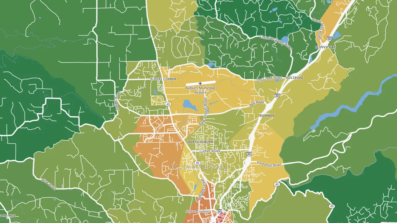 Auburn, CA Map of Assault Rates