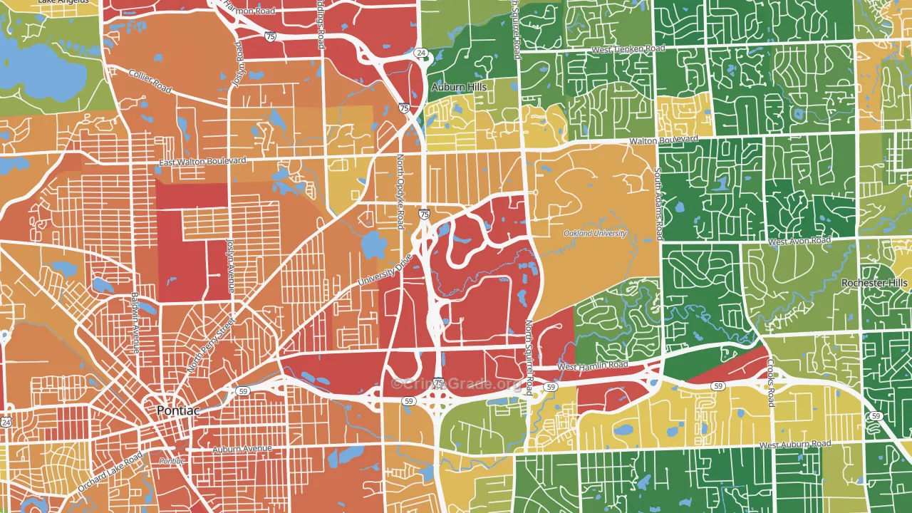 Auburn Hills, MI Map of Assault Rates