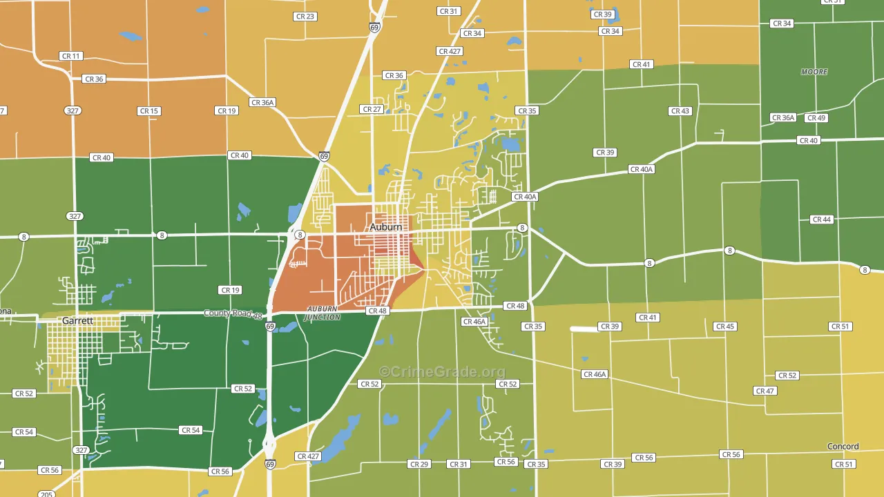 Auburn, IN Map of Assault Rates