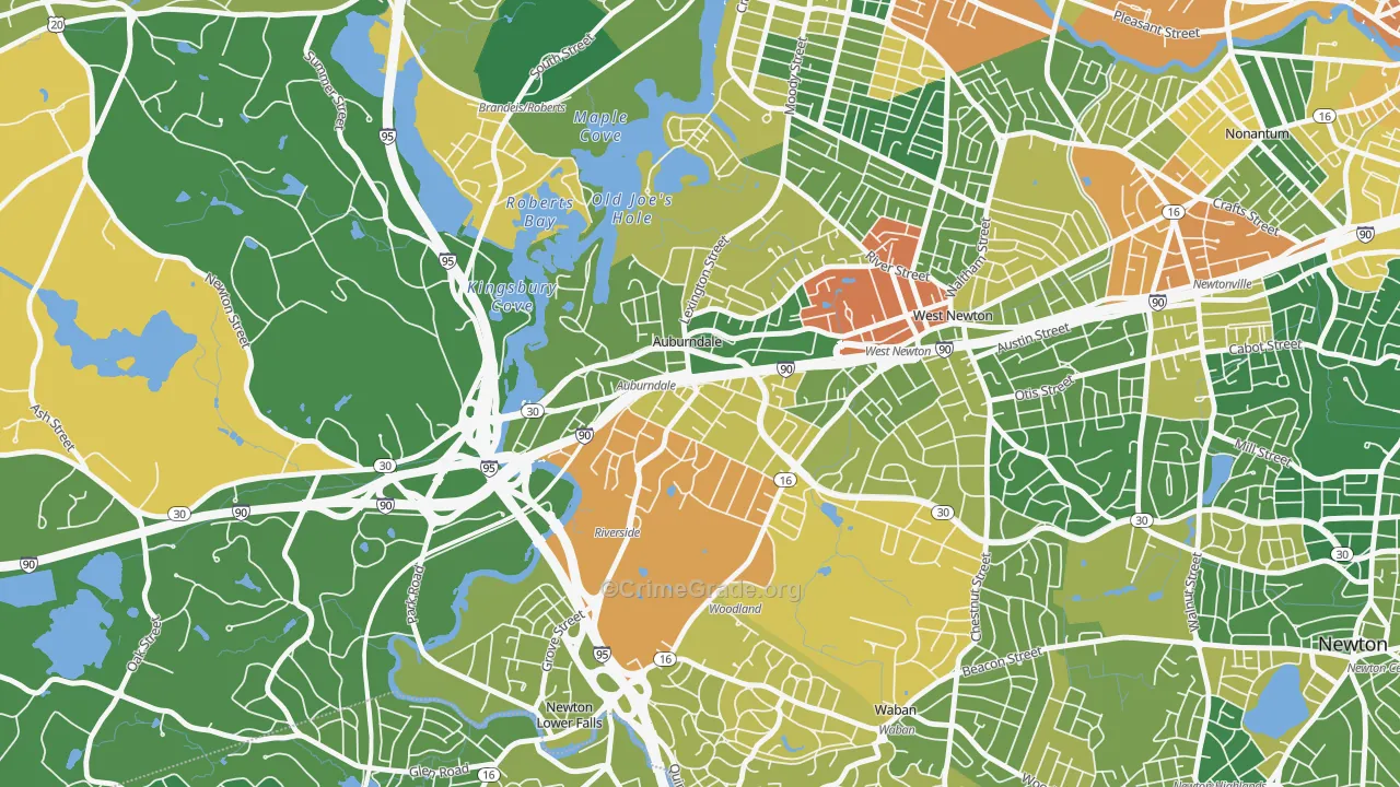 Auburndale, MA Map of Assault Rates