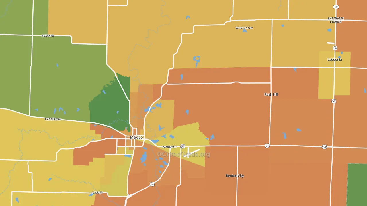 Audrain County, MO Map of Assault Rates