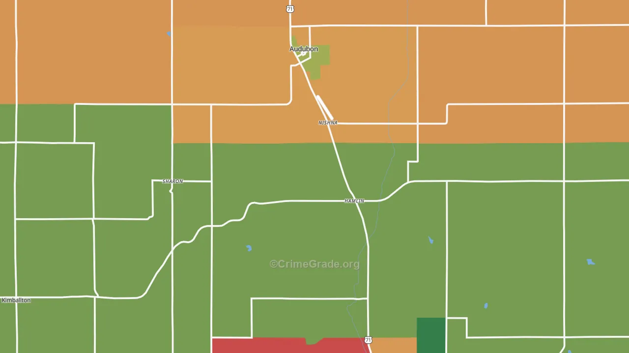 Audubon County, IA Map of Assault Rates