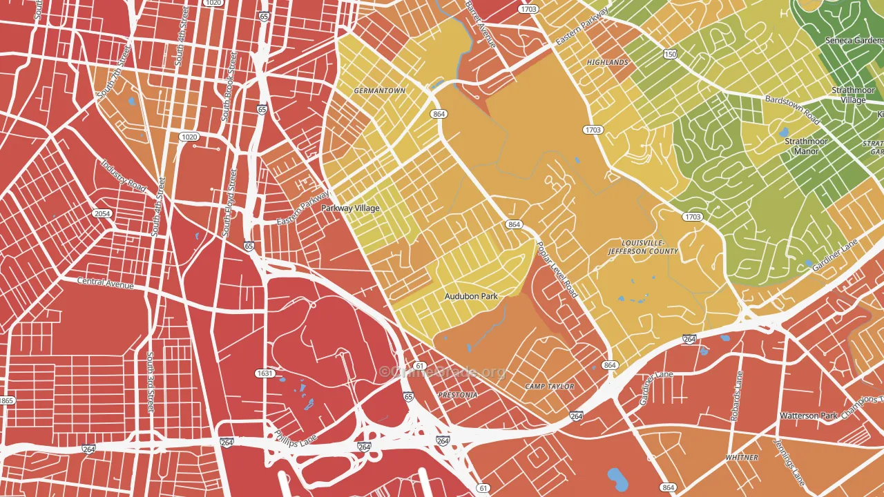 Audubon, Louisville, KY Map of Assault Rates