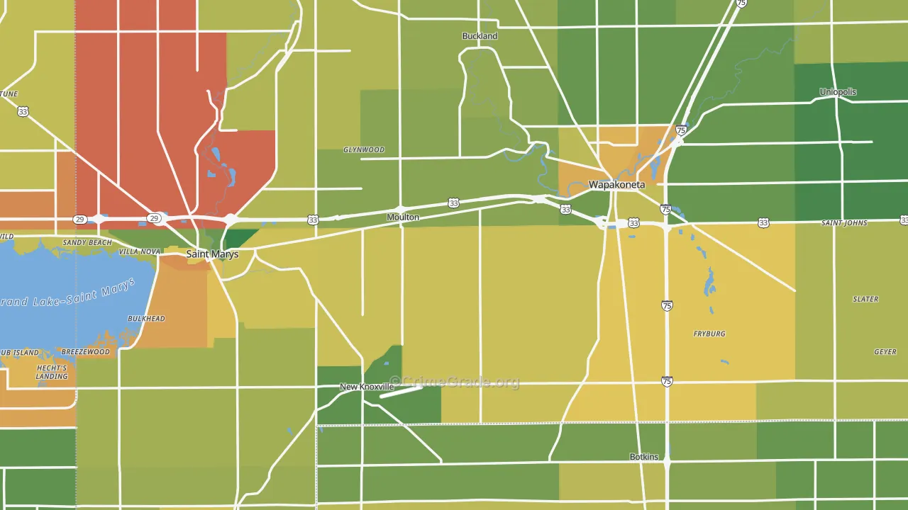 Auglaize County, OH Map of Assault Rates