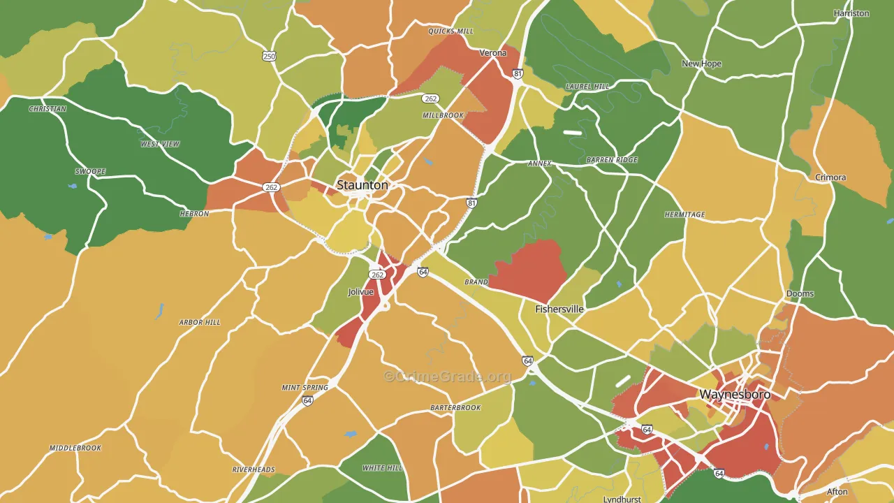 Augusta County, VA Map of Assault Rates