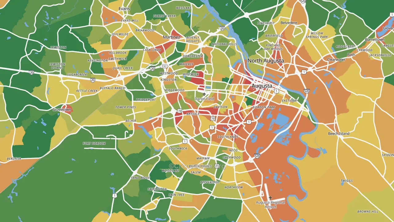 Augusta, GA Map of Assault Rates