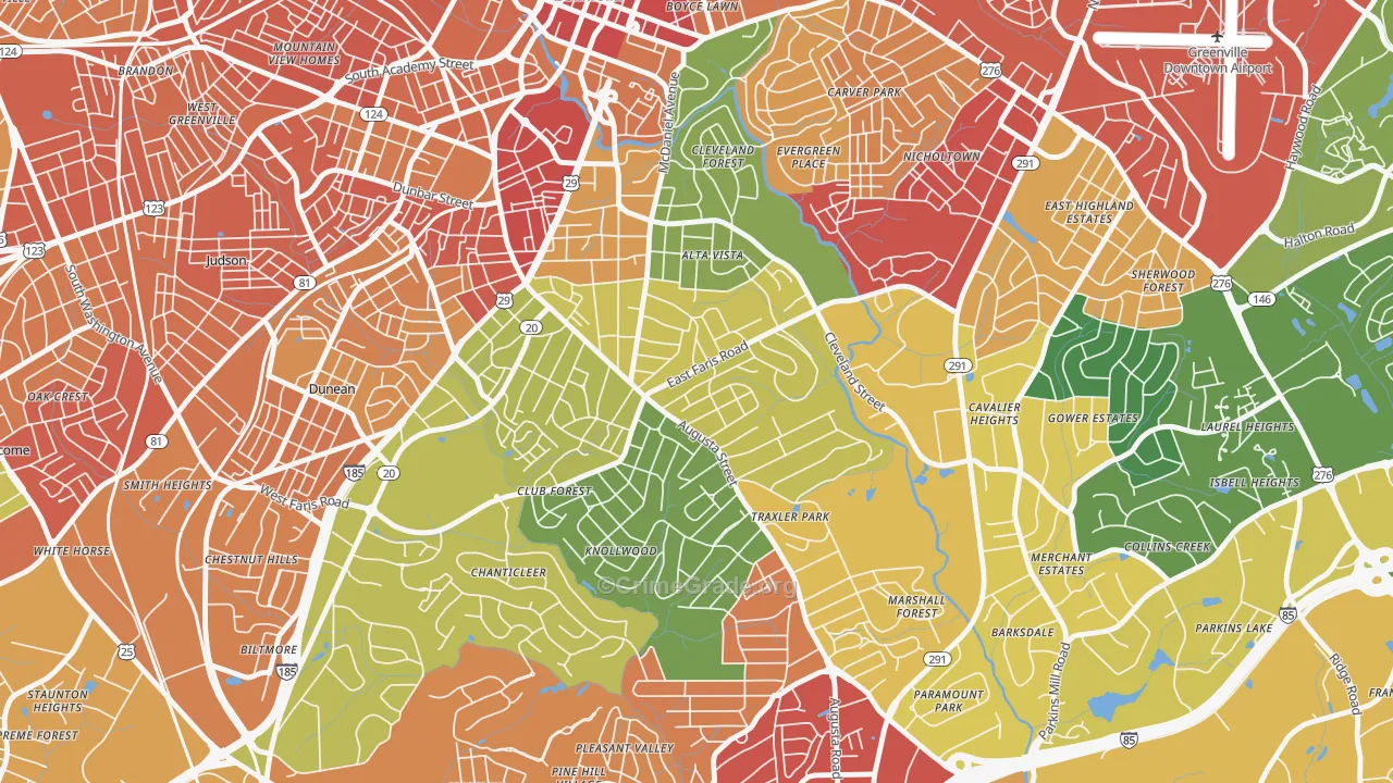 Augusta Street Area, Greenville, SC Map of Assault Rates