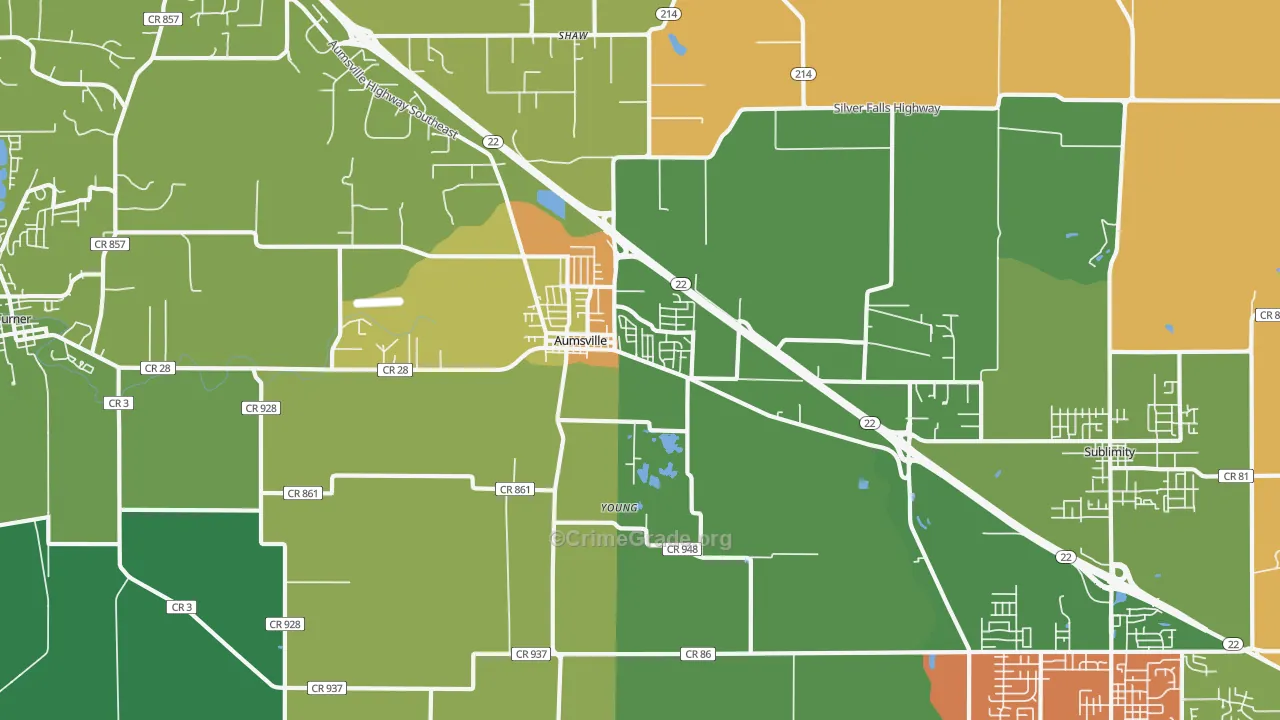 Aumsville, OR Map of Assault Rates