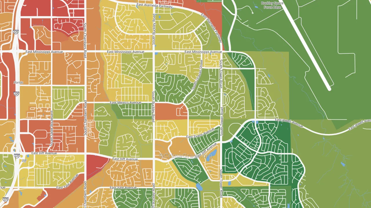 Aurora Highlands, Aurora, CO Map of Assault Rates