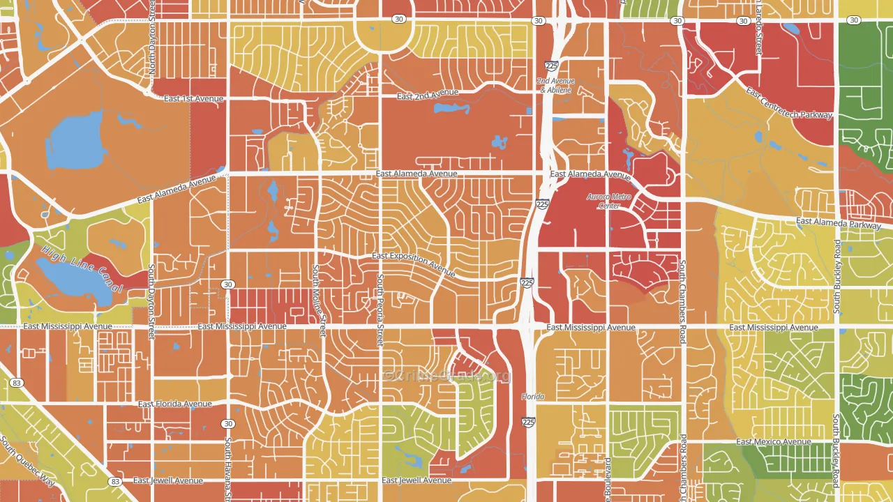 Aurora Hills, Aurora, CO Map of Assault Rates
