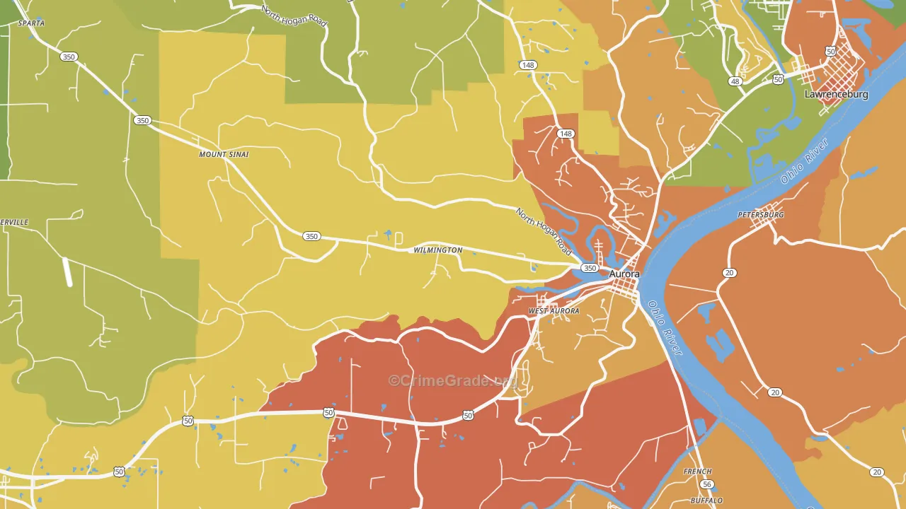 Aurora, IN Map of Assault Rates