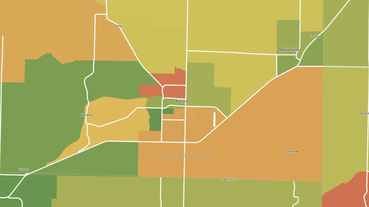 Aurora, MO Map of Assault Rates