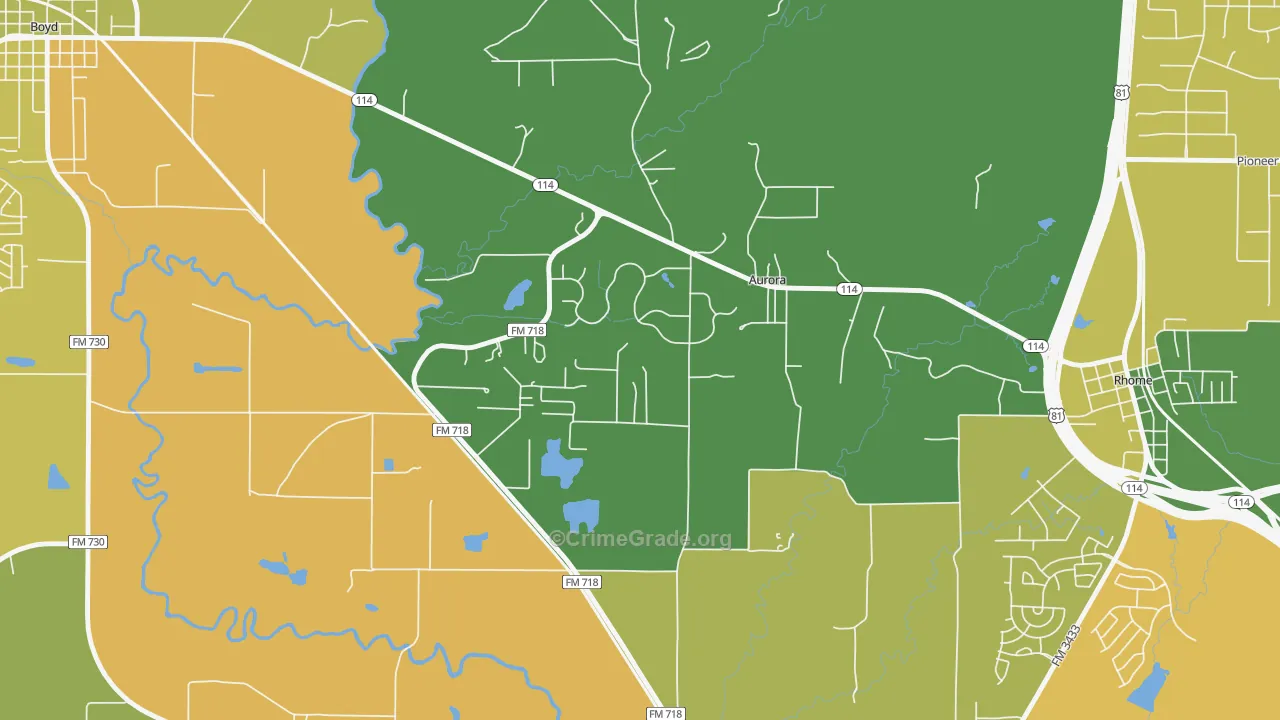 Aurora, TX Map of Assault Rates