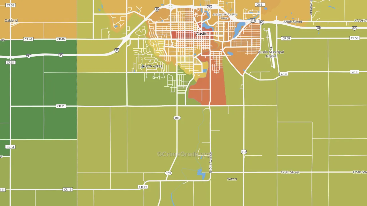 Austin Acres, MN Map of Assault Rates