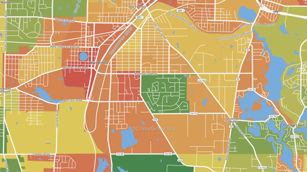 Austin Estates, Barberton, OH Map of Assault Rates