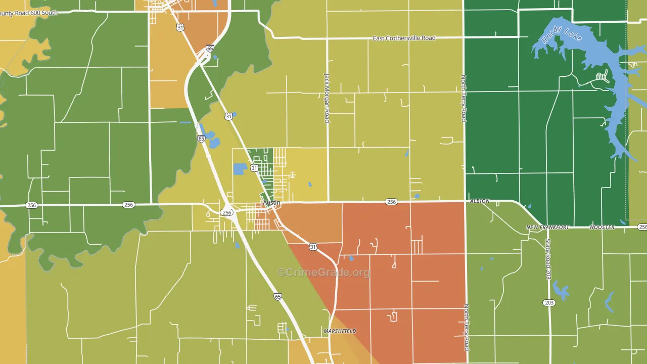 Austin, IN Map of Assault Rates
