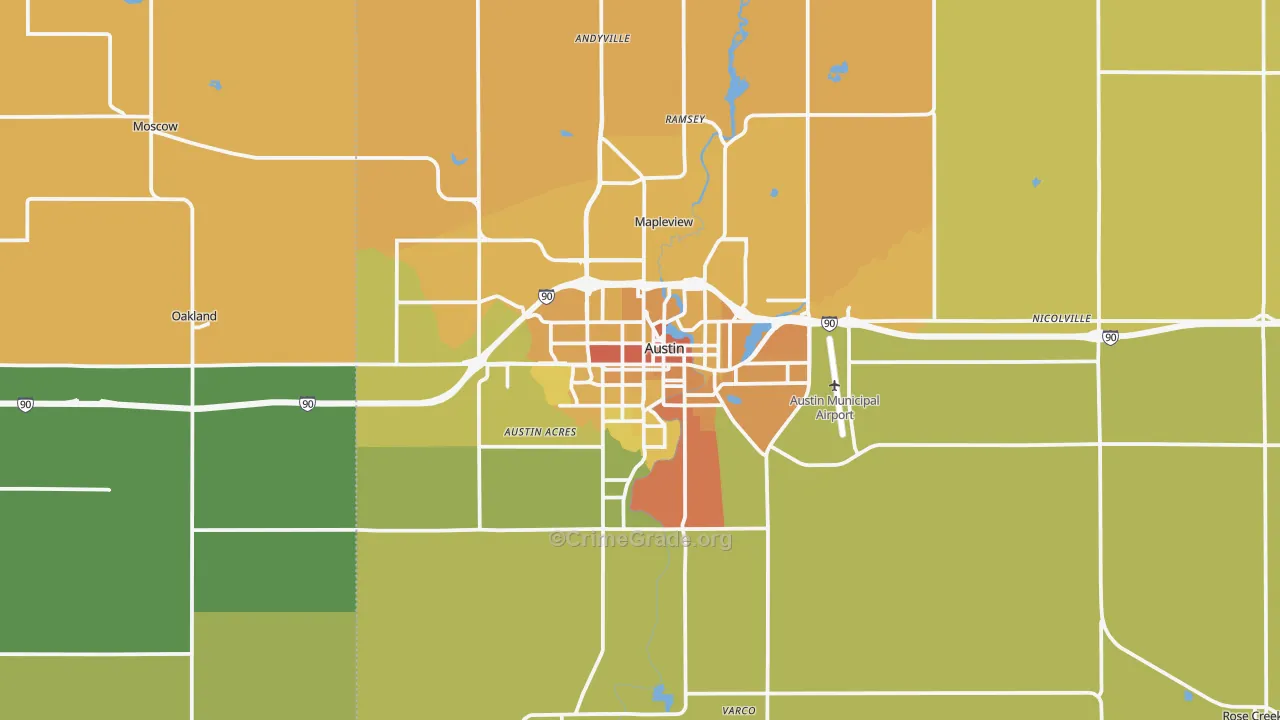 Austin, MN Map of Assault Rates