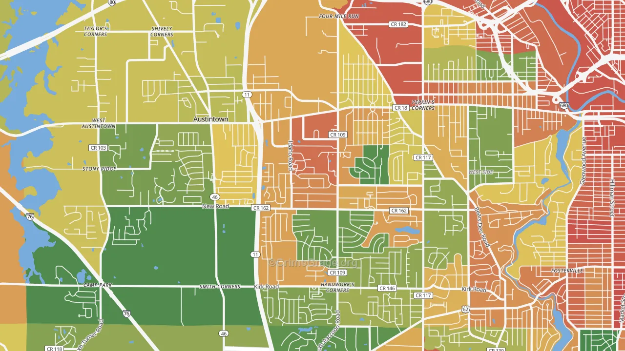 Austintown, OH Map of Assault Rates