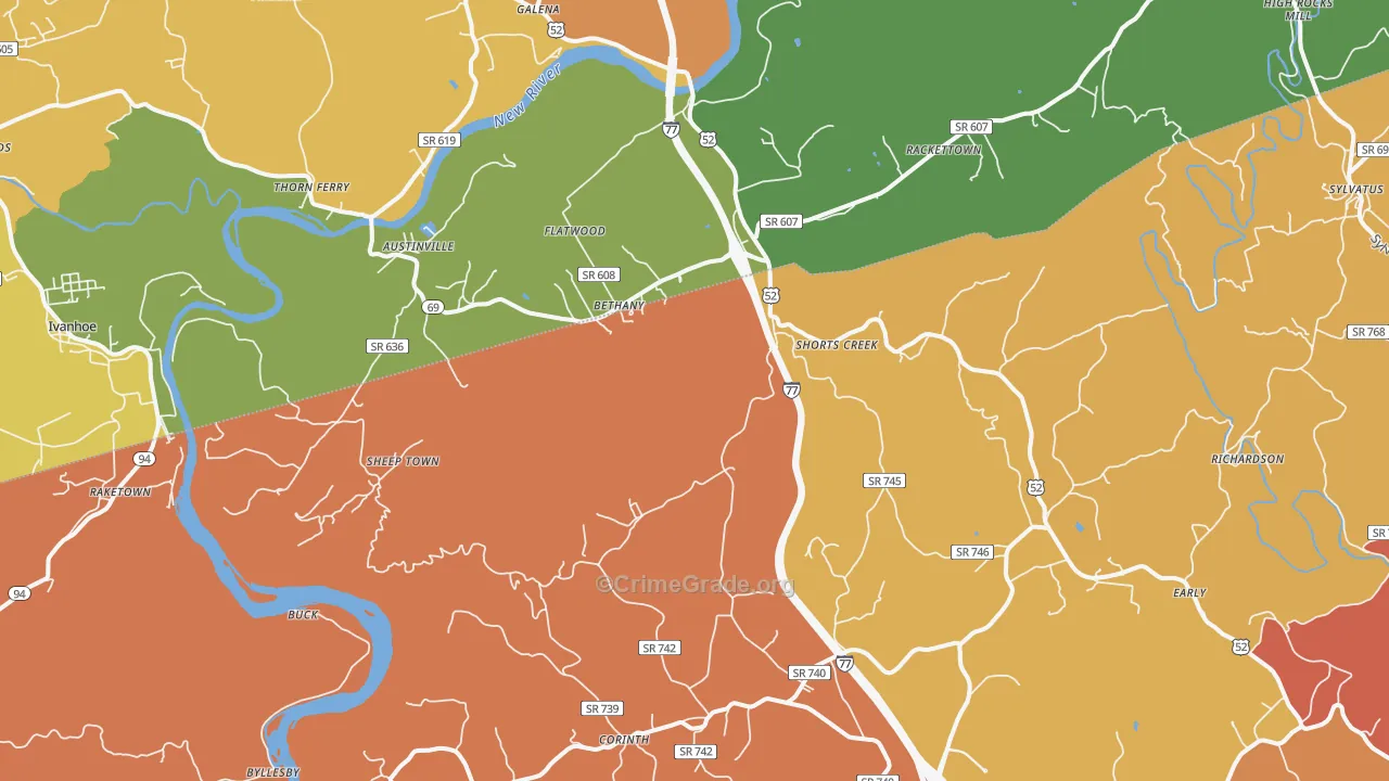 Austinville, VA Map of Assault Rates